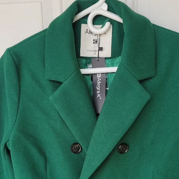 🍀 Women's Green Double-Breasted Lapel Coat, Knee Length - Picture 5 of 11